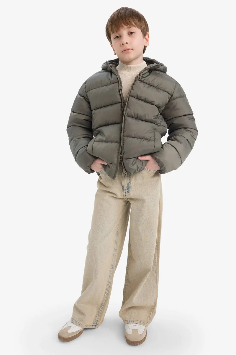 ديفاكتو Boy Hooded Water Repellent Zip-Up Puffer Jacket