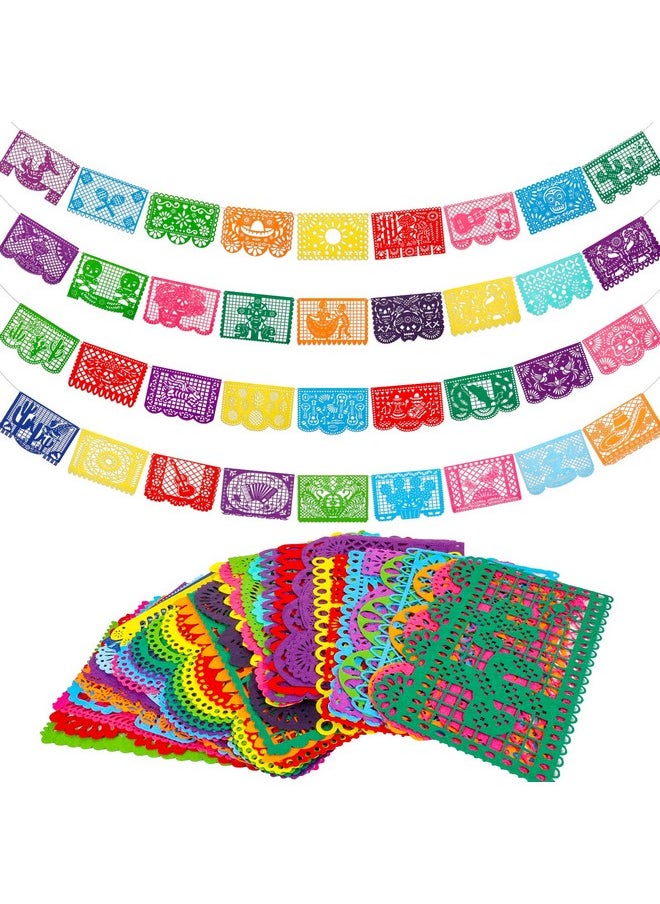 Qpout 4Pcs Mexican Fiesta Party Felt Banner(11.8 * 7.9 Inch) Cinco De Mayo Fiesta Banner Dia De Los Muertos Day Of The Dead Fiesta Papel Picado Hanging Banner Party Decorations 4 Different Designs  - Image 1