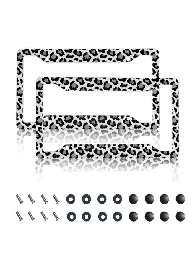GACCAP License Plate Frame 2 Pack Front Rear Aluminum Metal Rust-Proof Universal Car Tag Frames Holder with 4 Holes Car Decor Accessory with Screws for Men Women - Black Grey Leopard - Image 1