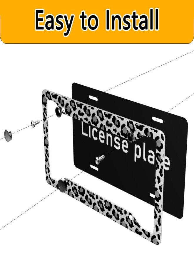 GACCAP License Plate Frame 2 Pack Front Rear Aluminum Metal Rust-Proof Universal Car Tag Frames Holder with 4 Holes Car Decor Accessory with Screws for Men Women - Black Grey Leopard - Image 4