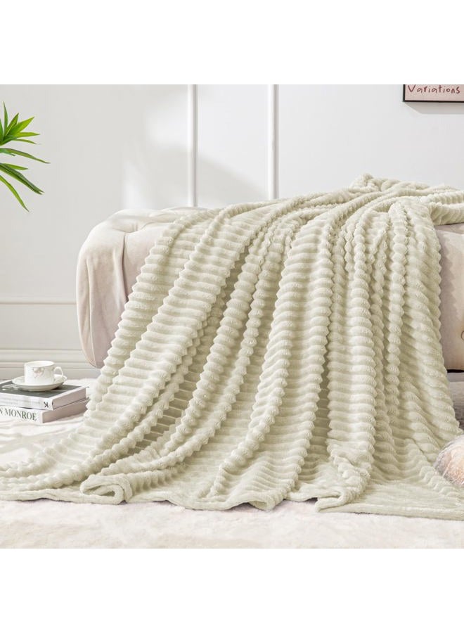 BEDELITE Fleece Blanket Twin Size – 3D Ribbed Jacquard Soft and Warm Decorative Fuzzy Blankets – Cozy, Fluffy, Plush Lightweight Throw Blankets for Couch, Bed, Sofa(Beige, 60x80 inches) - Image 1