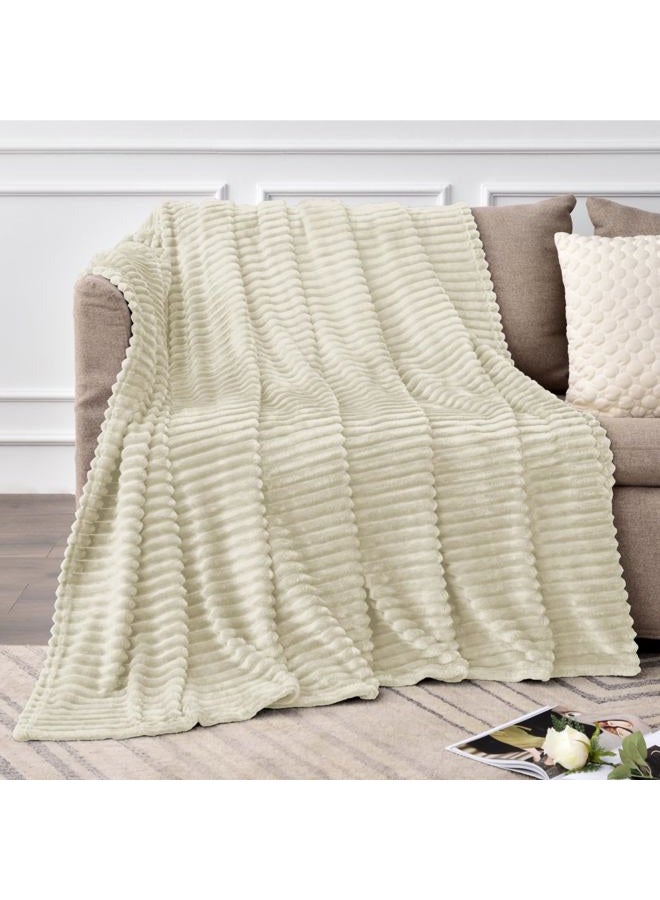 BEDELITE Fleece Blanket Twin Size – 3D Ribbed Jacquard Soft and Warm Decorative Fuzzy Blankets – Cozy, Fluffy, Plush Lightweight Throw Blankets for Couch, Bed, Sofa(Beige, 60x80 inches) - Image 2