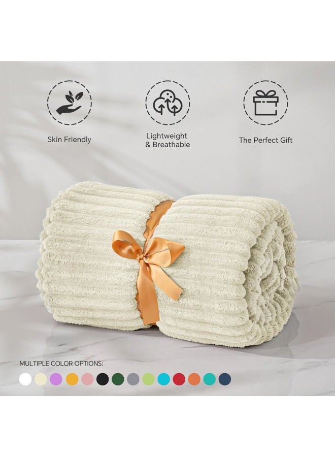 BEDELITE Fleece Blanket Twin Size – 3D Ribbed Jacquard Soft and Warm Decorative Fuzzy Blankets – Cozy, Fluffy, Plush Lightweight Throw Blankets for Couch, Bed, Sofa(Beige, 60x80 inches) - Image 3