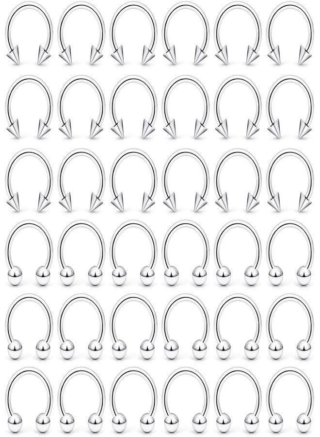 Ftovosyo Septum Ring 14g 36Pcs Surgical Steel Tragus Earrings Hoop Horseshoe Lip Rings Helix Cartilage Conch Hoop Earring Piercing Jewelry for Women Men 10mm Silver-Tone Ball Spike - Image 1