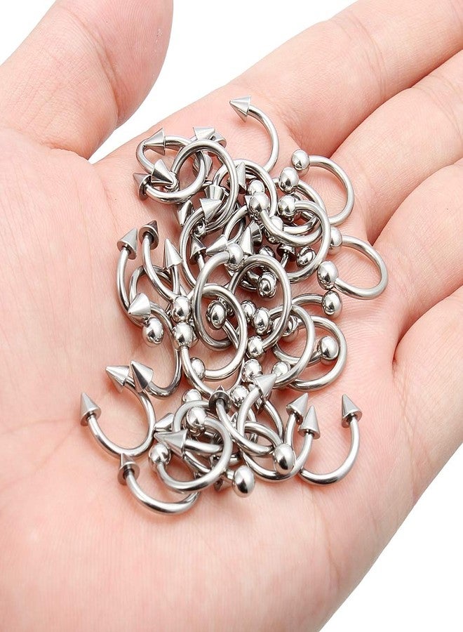 Ftovosyo Septum Ring 14g 36Pcs Surgical Steel Tragus Earrings Hoop Horseshoe Lip Rings Helix Cartilage Conch Hoop Earring Piercing Jewelry for Women Men 10mm Silver-Tone Ball Spike - Image 3