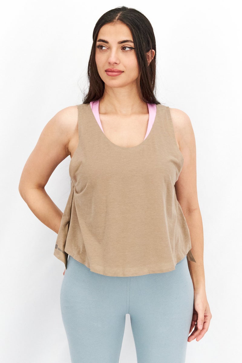 Adidas Women Sportswear Fit Sleeveless Reversible Studio Tank Top, Light Brown - Image 1