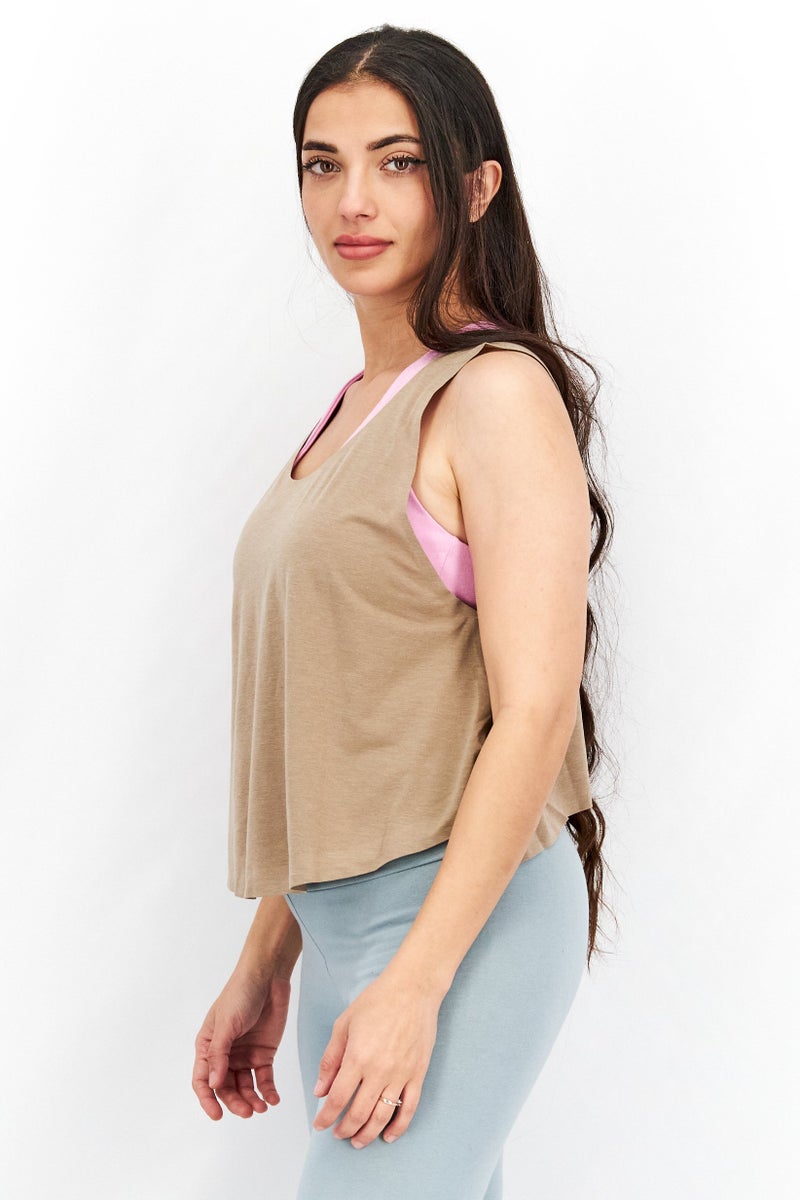Adidas Women Sportswear Fit Sleeveless Reversible Studio Tank Top, Light Brown - Image 2
