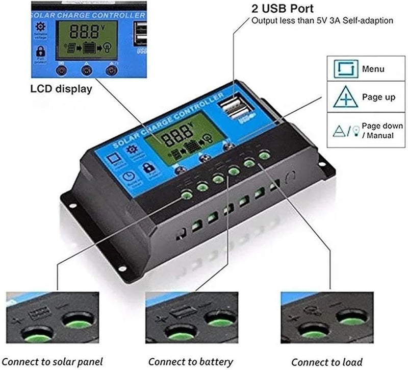 Solar Charge Controller 20A PWM 12V 24V Adjustable LCD Display Timer Setting - Image 4