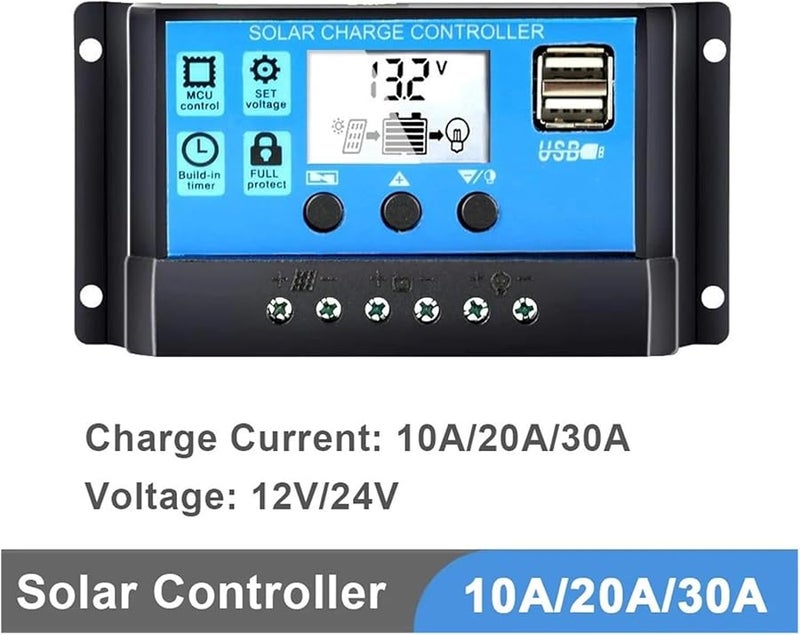 Solar Charge Controller 20A PWM 12V 24V Adjustable LCD Display Timer Setting - Image 3