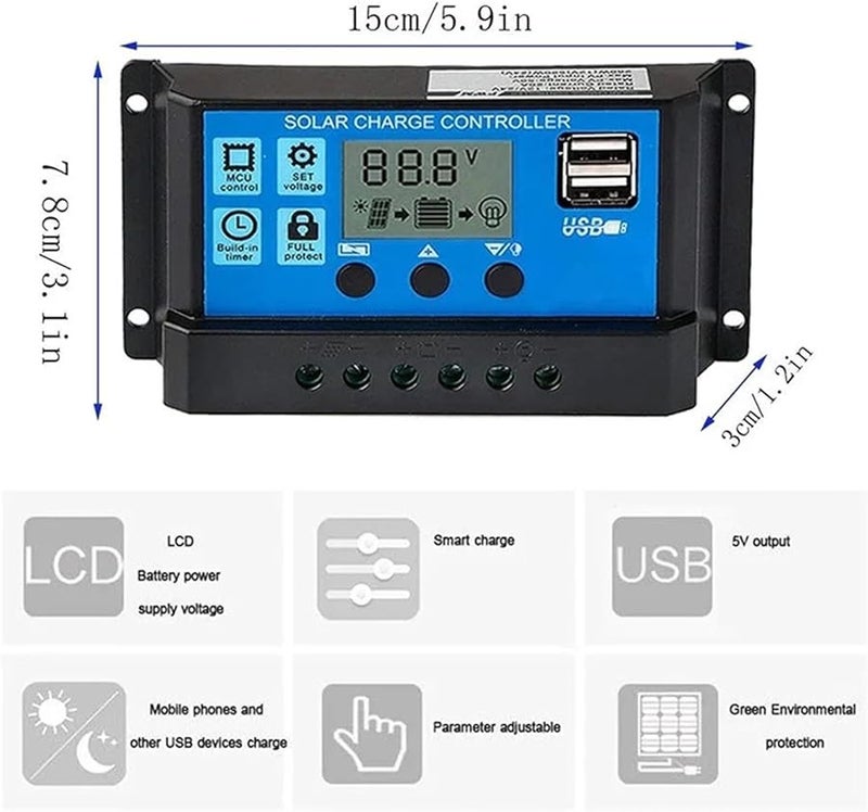 Solar Charge Controller 20A PWM 12V 24V Adjustable LCD Display Timer Setting - Image 5