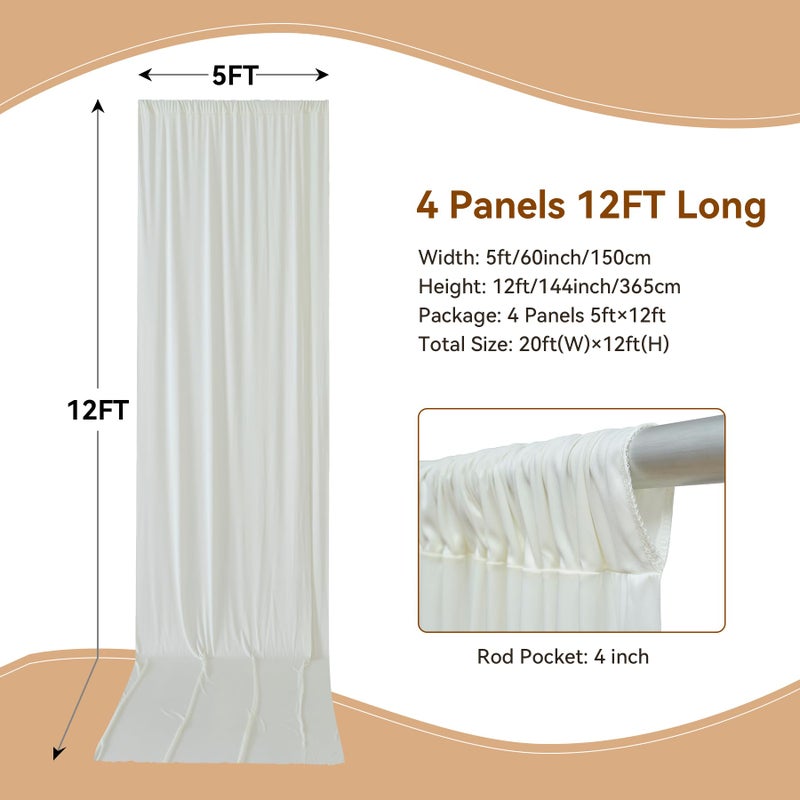 NSSONBEN 20Ã—12ft Wrinkle Free Ivory Backdrop Curtain for Wedding Parties, 4 Panels 5Ã—12ft Long Soft Silky Polyester Backdrop Drapes Cream Photo Back Drop Curtains for Party Photography Background Cloth - Image 2