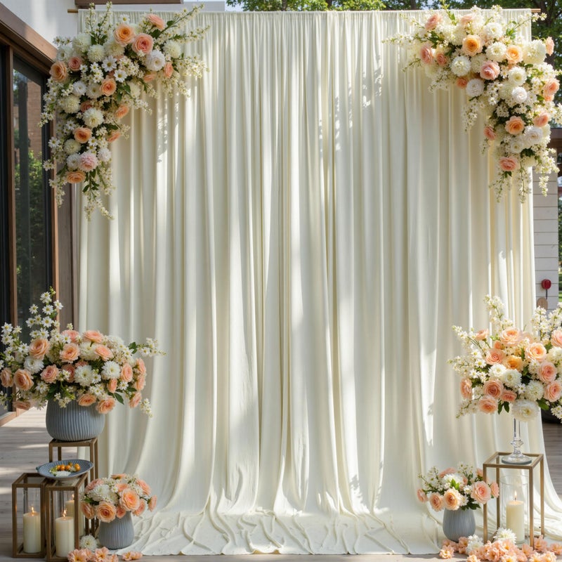 NSSONBEN 20Ã—12ft Wrinkle Free Ivory Backdrop Curtain for Wedding Parties, 4 Panels 5Ã—12ft Long Soft Silky Polyester Backdrop Drapes Cream Photo Back Drop Curtains for Party Photography Background Cloth - Image 5