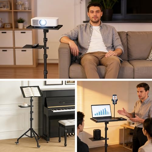 Facilife Projector Stand Tripod on Wheels, Adjustable Height 31-56 Inches, Laptop Tripod Stand Rolling, Heavy Duty Projector Tripod Metal Construction, Multifunctional for Office & Home (31-56 Inches) - Image 2