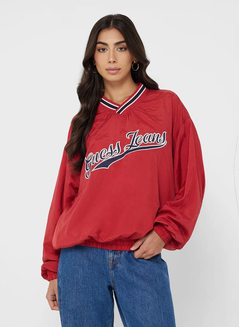 جس سويت شيرت بياقة على شكل حرف  بشعار للجنسين