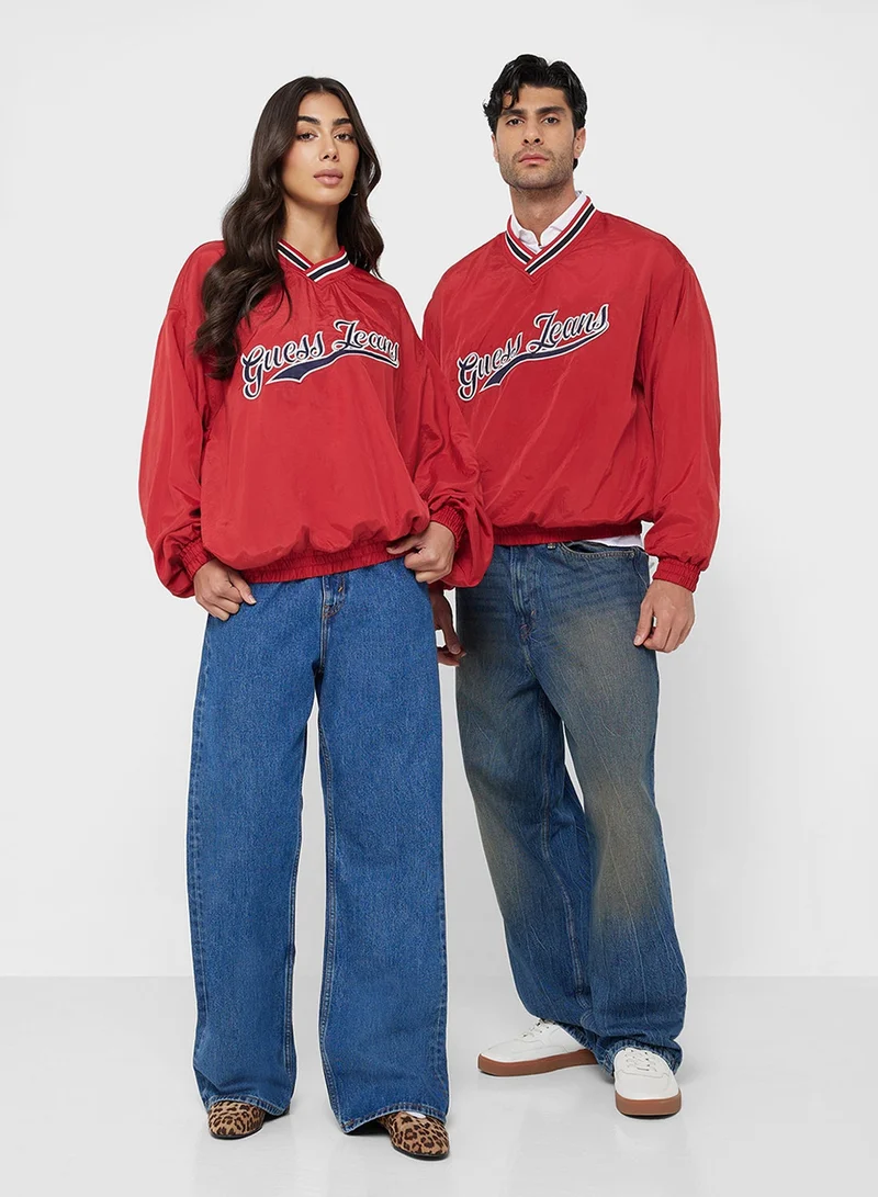 جس سويت شيرت بياقة على شكل حرف  بشعار للجنسين