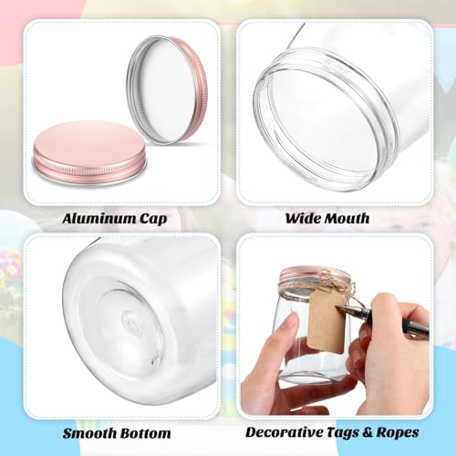 Nitial 50 Pack 5 oz Plastic Jars with Lids Bulk Yogurt Containers with Lids Gift Jars with DIY Craft Twine and Labels Gifts for Birthday Wedding Halloween Christmas Party Favor(Rose Gold,Aluminum Lid) - Image 3