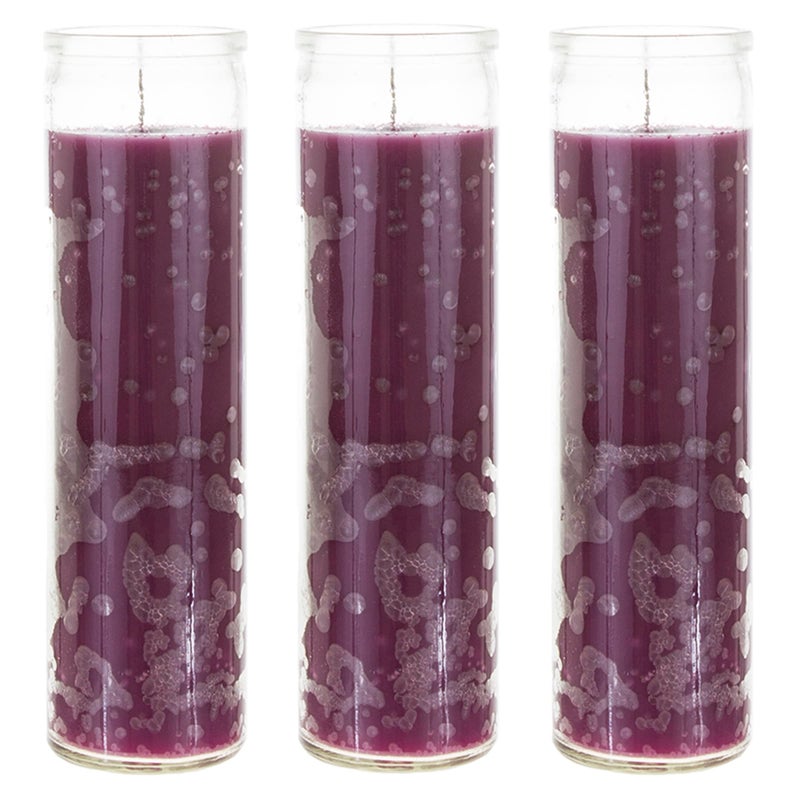 Mega Candles 3 pcs Unscented Purple 7 Day Glass Container Devotional Prayer Candles Premium Wax Candle 2 Inch x 8 Inch Sanctuary Vigils Prayers Blessings Religious Memorials Remembrance