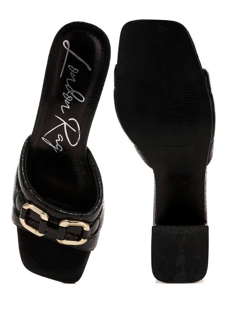 London Rag Black Horsebit Detail Snake Print Sandals  - Image 4