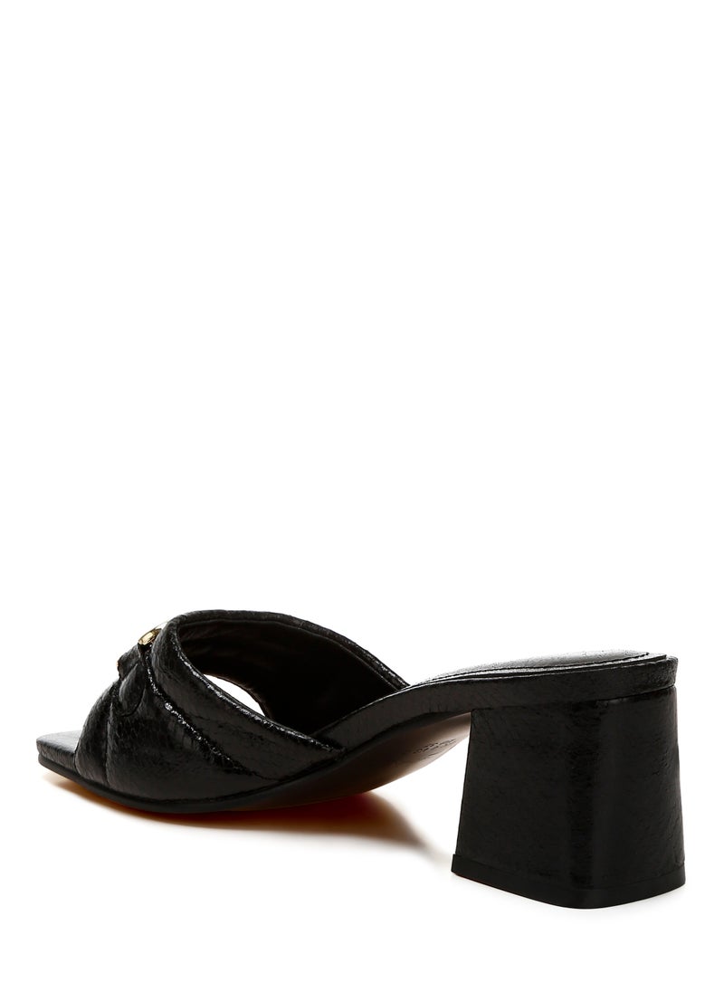 London Rag Black Horsebit Detail Snake Print Sandals  - Image 3