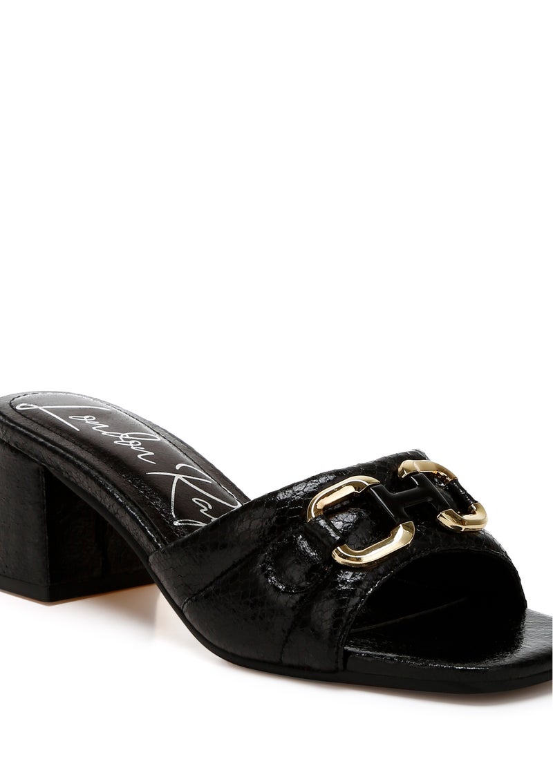 London Rag Black Horsebit Detail Snake Print Sandals  - Image 5