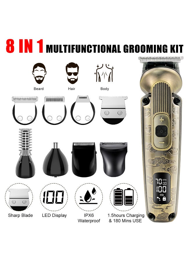 Hatteker Beard Trimmer Moustache Trimmer for Men 8 in 1 Adjustable Speed Waterproof Hair Clipper T-Blade Trimmer Electic Razor Shavers Cordless Mens Gift Grooming Kit with Face Nose Body (Bronze) - Image 2