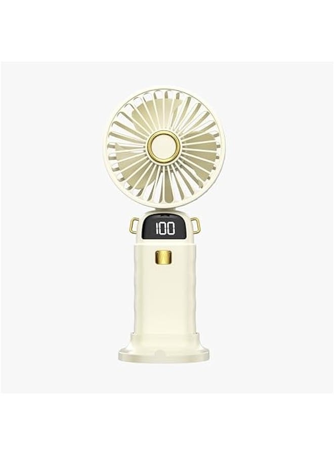 Portable handheld fan,handheld/neck/desktop 3-in-1 small fan, 90° foldable,desktop fan (with base for cell phone), aromatherapy fan, women's special makeup fan, LED, 5-speed,2400mAh(White)  - Image 1