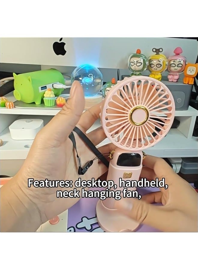 Portable handheld fan,handheld/neck/desktop 3-in-1 small fan, 90° foldable,desktop fan (with base for cell phone), aromatherapy fan, women's special makeup fan, LED, 5-speed,2400mAh(White)  - Image 3