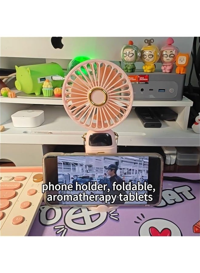 Portable handheld fan,handheld/neck/desktop 3-in-1 small fan, 90° foldable,desktop fan (with base for cell phone), aromatherapy fan, women's special makeup fan, LED, 5-speed,2400mAh(White)  - Image 5