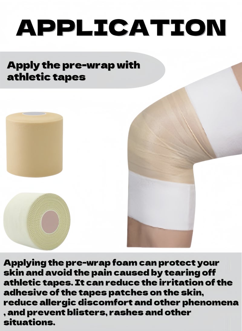4 Pcs 7.0*2700cm Thickened Skin Foam Underwrap, Sports Pre-wrap Athletic Tapes, for Ankles, Wrists, Hands, & Kness, Thickness of 0.80mm, Cushioning & Comfort, Hypoallergenic - Image 2