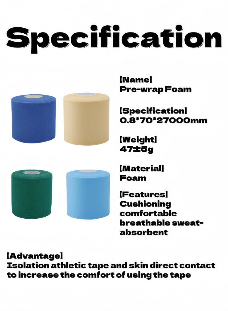 4 Pcs 7.0*2700cm Thickened Skin Foam Underwrap, Sports Pre-wrap Athletic Tapes, for Ankles, Wrists, Hands, & Kness, Thickness of 0.80mm, Cushioning & Comfort, Hypoallergenic - Image 4