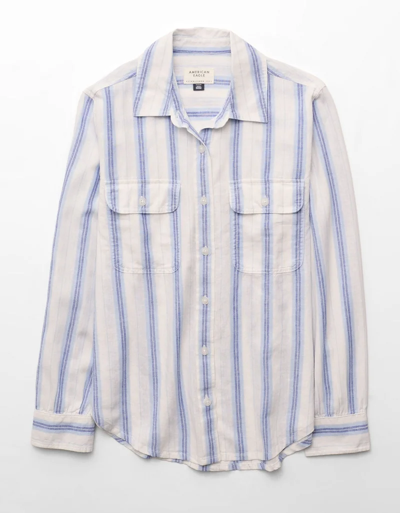 American Eagle  AE Linen-Blend Button-Up Shirt for Women | Best Price UAE