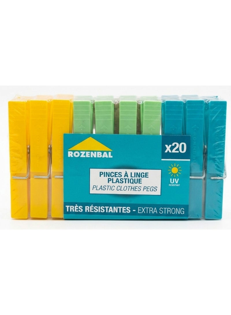 Plastic Clothes Pegs Extra Strong & Uv Resistant Multicolor 20 Pegs