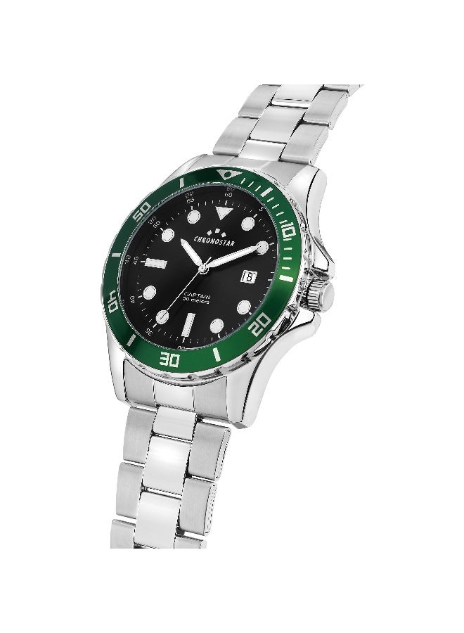 Chronostar Men's Black Round Analog Dial with Silver Stainless Steel Band Watch - 43mm - R3753291009 - Image 2