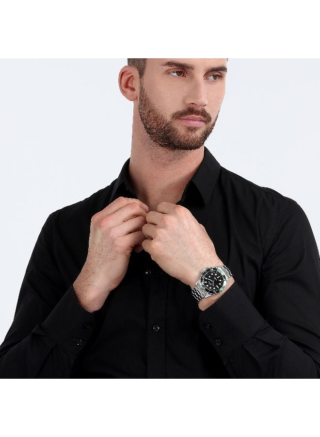 Chronostar Men's Black Round Analog Dial with Silver Stainless Steel Band Watch - 43mm - R3753291009 - Image 5