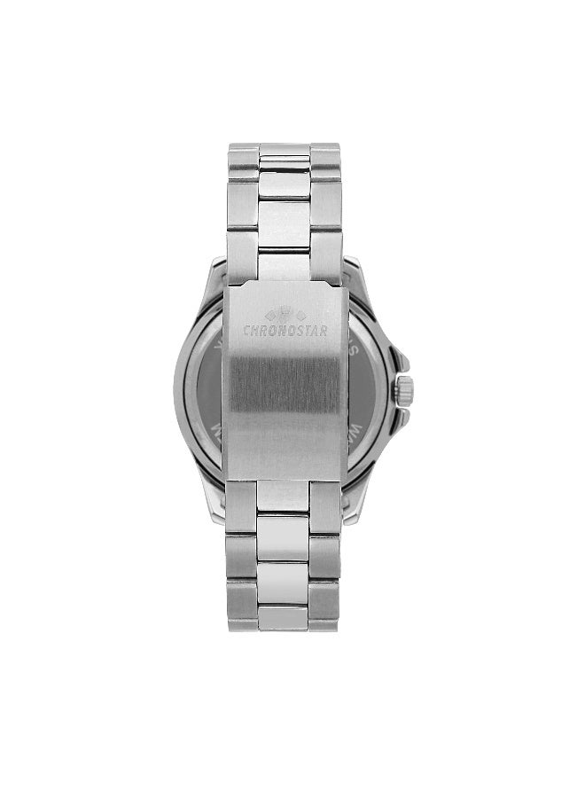 Chronostar Men's Black Round Analog Dial with Silver Stainless Steel Band Watch - 43mm - R3753291009 - Image 4