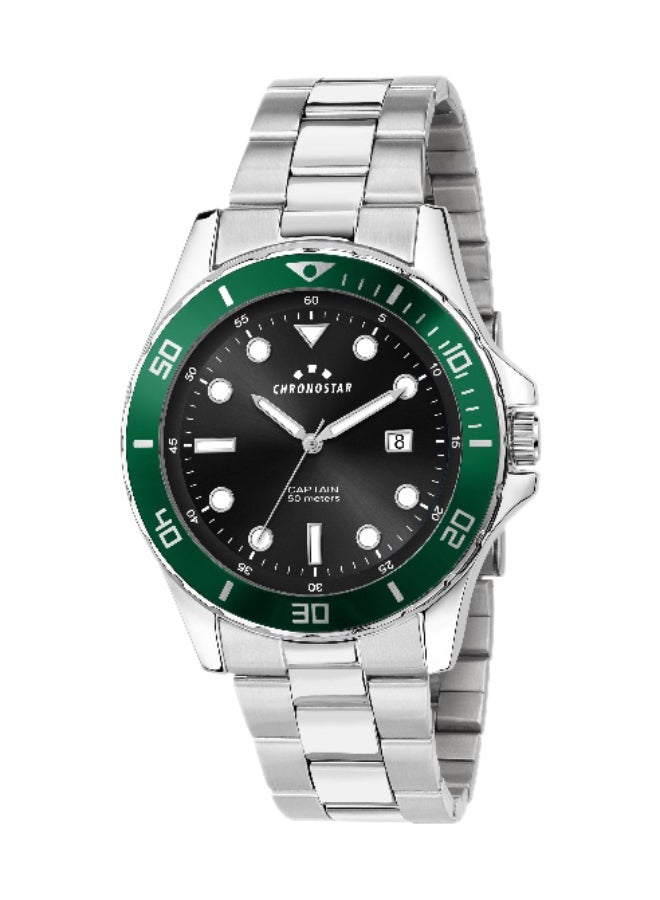 Chronostar Men's Black Round Analog Dial with Silver Stainless Steel Band Watch - 43mm - R3753291009 - Image 1
