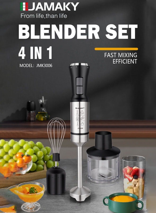JAMAKY 4-in-1 Electric Hand Blender,Handheld Blender,Whisk,350ml Chopper Stainless Steel Blades,700ml Beaker, 2000 W,JMK3006A Black/Silver - Image 2