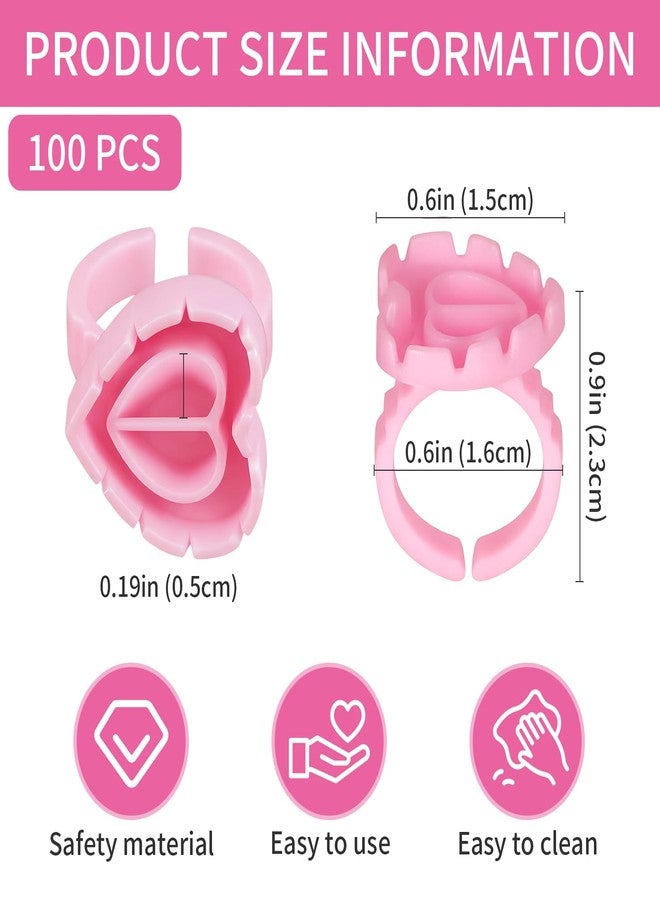MixPeak 100PCS Glue Rings,Lovely Heart Shape,Lash Glue Holder Disposable Smart Lash Rings for Eyelash Extensions Blooming Volume Fanning No Spill Cups(Pink) - Image 2