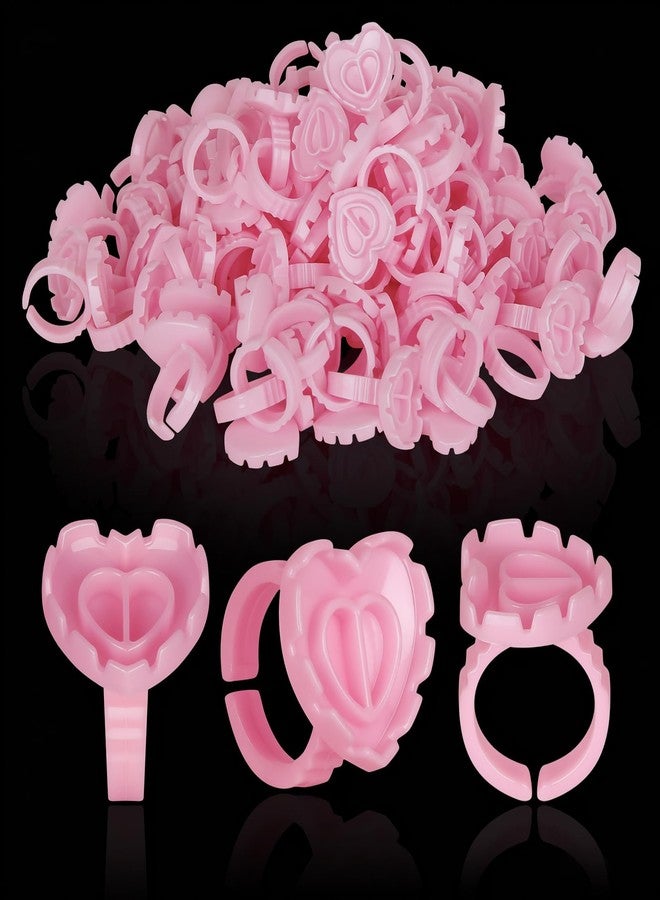 MixPeak 100PCS Glue Rings,Lovely Heart Shape,Lash Glue Holder Disposable Smart Lash Rings for Eyelash Extensions Blooming Volume Fanning No Spill Cups(Pink) - Image 1