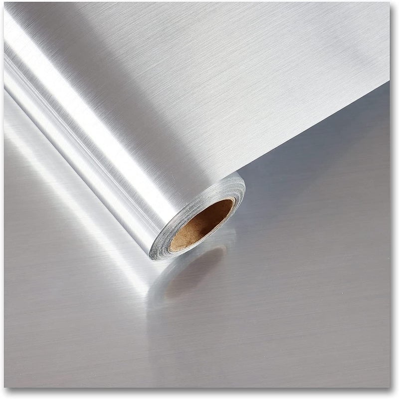SUPERFAB Silver Aluminum Foil Contact Paper Peel and Stick Waterproof Oil Proof Stainless Steel Wallpaper for Kitchen Stove Backsplash Renovation Fridge Dishwasher Decor (60cm X 254cm) - Image 1