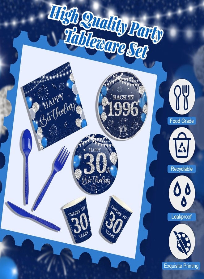 Ninehaoou 240 Pcs 30th Birthday Decorations Birthday Party Tableware Include Birthday Plates and Napkins 9oz Cups Cutlery Birthday Party Supplies Dinnerware Serve 30 Guests for Men Women (Blue Silver) - Image 3