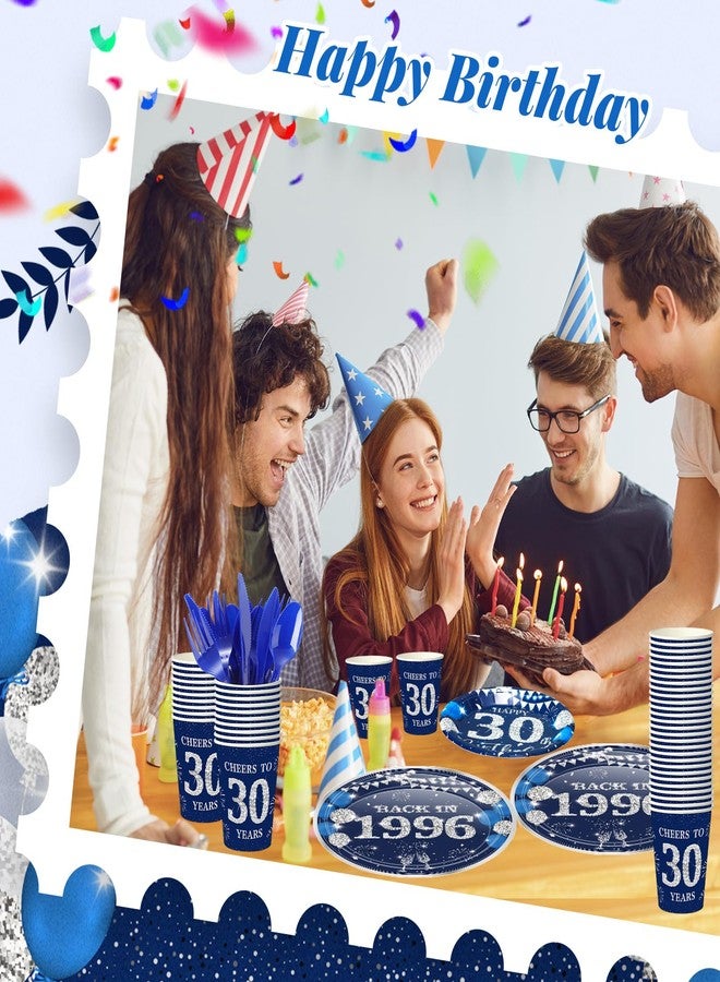 Ninehaoou 240 Pcs 30th Birthday Decorations Birthday Party Tableware Include Birthday Plates and Napkins 9oz Cups Cutlery Birthday Party Supplies Dinnerware Serve 30 Guests for Men Women (Blue Silver) - Image 5