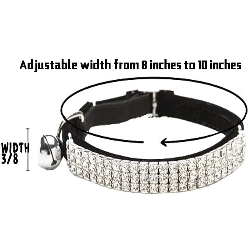 CHUKCHI Soft Velvet Safe Cat Adjustable Collar Bling Diamante with Bells,11 inch for Small Dogs and Cats (Black) - Image 2