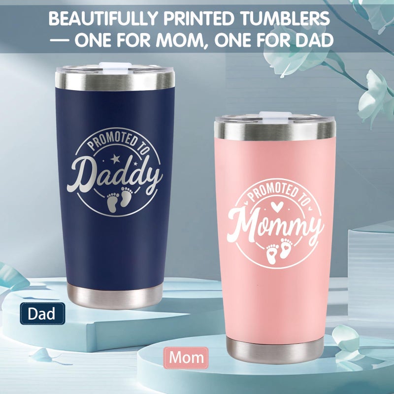 CUPLOOV Pregnancy Gifts for New Parents, Mommy and Daddy 20Oz Tumbler Set, Cool Gifts Set Ideas for Couples,First Time Moms Dad to Be, New Parents on Mother's Day Father's Day Christmas Gift(Pink & Navy Blue) - Image 3