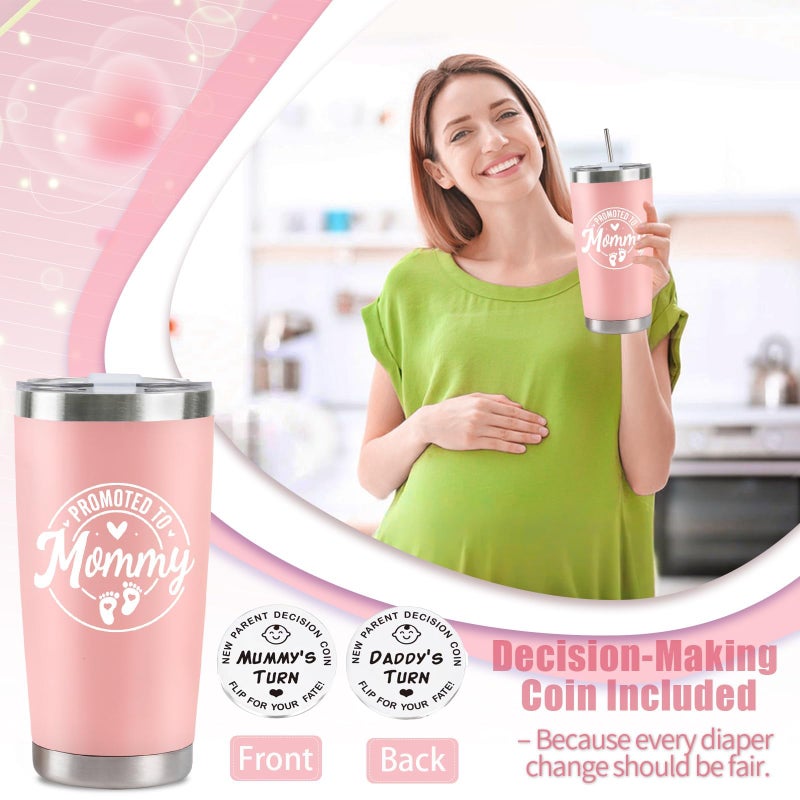 CUPLOOV Pregnancy Gifts for New Parents, Mommy and Daddy 20Oz Tumbler Set, Cool Gifts Set Ideas for Couples,First Time Moms Dad to Be, New Parents on Mother's Day Father's Day Christmas Gift(Pink & Navy Blue) - Image 2