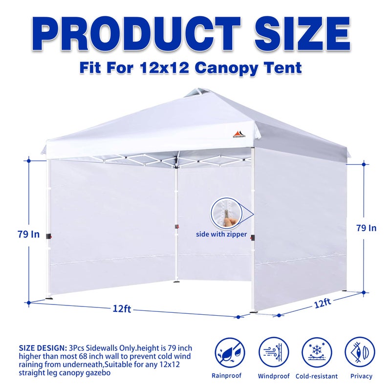 SCOCANOPY SideWall for 12x12ft Canopy Frame, 3 Pack SunWalls Only,(White) - Image 2