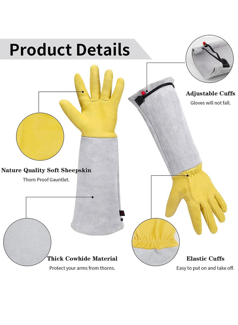 KASTWAVE Heavy Duty Gardening Gloves, Rose Pruning Gloves for Men & Women, Long Leather Garden Gloves with Adjustable Cuff, Ladies Light Protective Gloves for Yard & Outdoor Work (Size: L) - Image 4