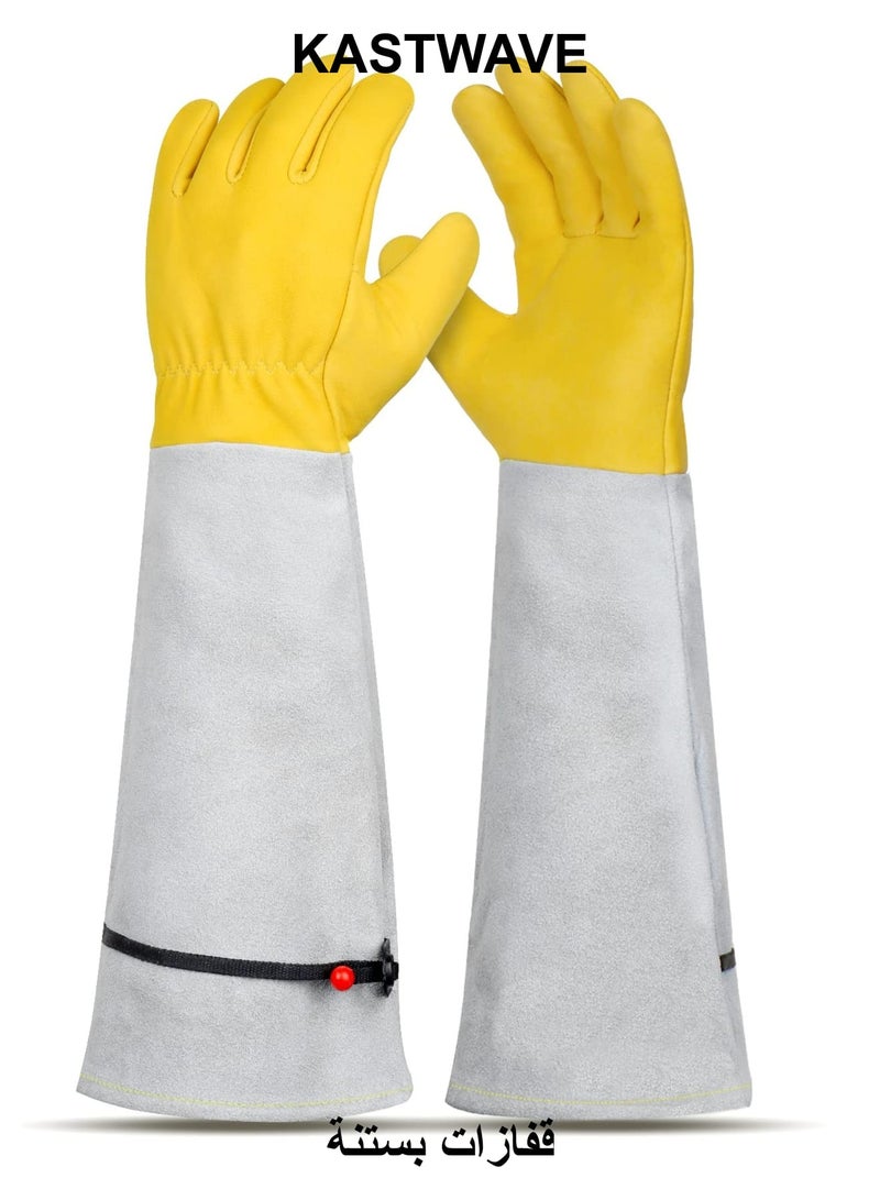 KASTWAVE Heavy Duty Gardening Gloves, Rose Pruning Gloves for Men & Women, Long Leather Garden Gloves with Adjustable Cuff, Ladies Light Protective Gloves for Yard & Outdoor Work (Size: L) - Image 1