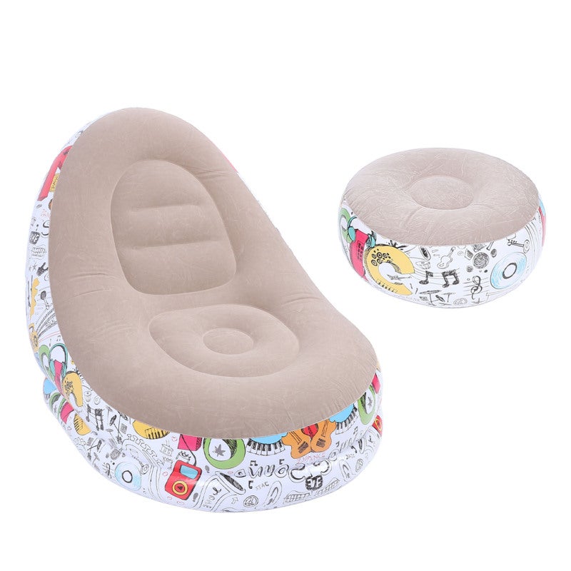 Inflatable Sofa Chair: Premium Soft Flocking Material Cute Cartoon Graffiti Design - Portable Inflatable Couch With Footstool for Living Room Bedroom Family Outdoor Activities - Image 3