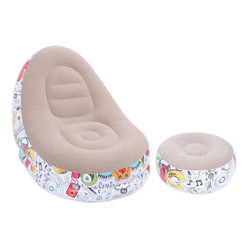 Inflatable Sofa Chair: Premium Soft Flocking Material Cute Cartoon Graffiti Design - Portable Inflatable Couch With Footstool for Living Room Bedroom Family Outdoor Activities - Image 2